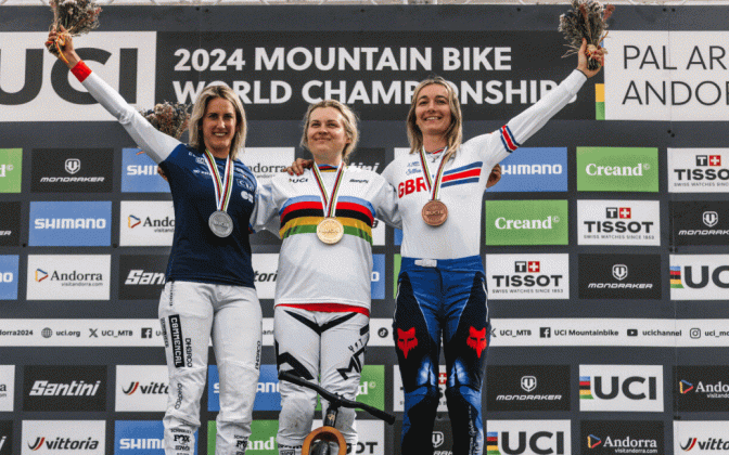 Tahnée Seagrave wins a bronze medal at the Mountain Bike World Championships in Andorra.